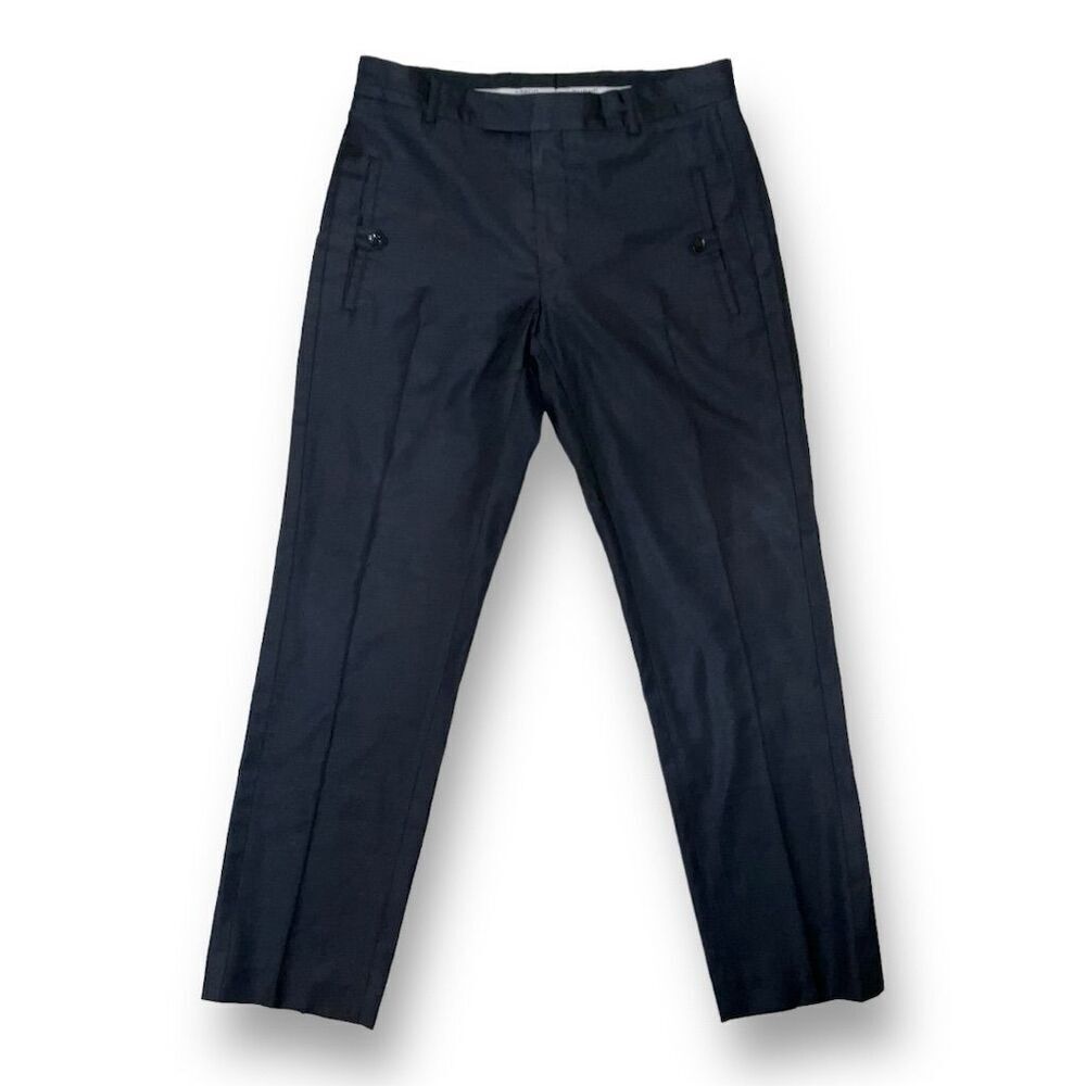 💼 Philippe Dubuc Men’s Cropped Wool Dress Pants 🧵 Navy Blue Tailored Trousers 30